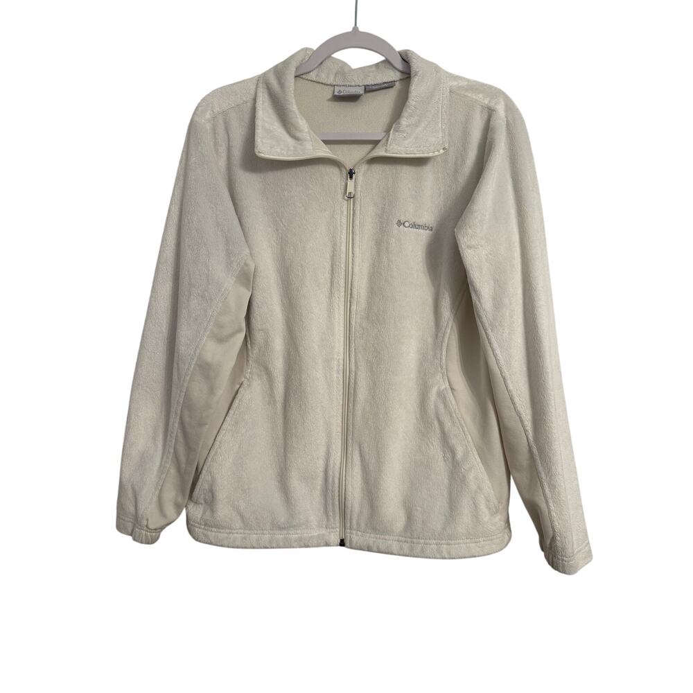 Columbia Womens L Omni-Heat Thermal Comfort Zip Front Fleece Cream White Jacket